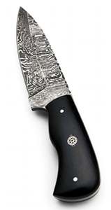 Cuchillo utilitario artesanal de acero de Damasco para exteriores, mango de cuerno negro, hoja fija, herramienta de artesanía - Product Image 6