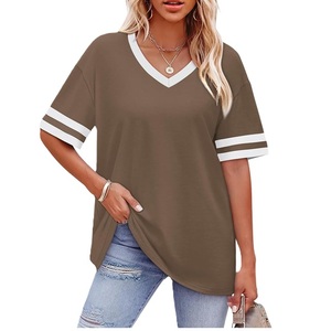 T-shirt personnalisé pour femme à col en V - 100% coton respirant et écologique - T-shirt décontracté d'été fabriqué au Bangladesh - Product Image 5