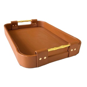 Bandejas de diseños modernos de cuero fresco real Bandeja de servicio Bandejas decorativas para interiores Mejor uso Fiesta festiva y boda - Product Image 1