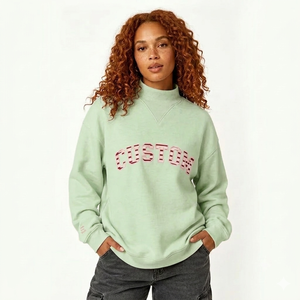 Sudadera Oversize Verde Menta para Mujer con Cuello Alto, Estampado de Letras Personalizado, Tejido de Algodón, Estilo Casual Otoñal - Product Image 1