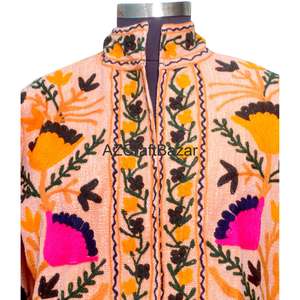 เสื้อแจ็คเก็ตบอมเบอร์คอวีผ้าฝ้ายลายดอกไม้สไตล์วินเทจสำหรับผู้หญิง ดีไซน์วาดมือ ใช้ได้หลายฤดู ระบายอากาศได้ดี แห้งเร็ว เป็นมิตรต่อสิ่งแวดล้อม พร้อมระบายผ้า - Product Image 3