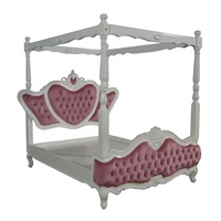 Lit à baldaquin blanc de style français, lit en bois, mobilier de chambre à coucher, tête de lit capitonnée antique, lit à quatre poteaux pour ensemble de chambre de luxe