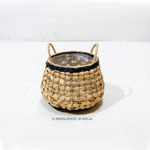 Rustic Rattan Belly <b>Planter</b> With <b>Plastic</b> Liner Bohemian Style Indoor Container - Product Image 2