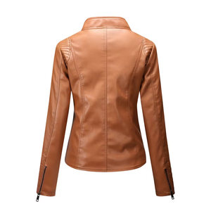 Best Quality Women Genuine Leather Jacket Knitted <b>Canvas</b> Winter Custom Made Quick Dry Breathable Stand Collar Zipper Closure - Product Image 2