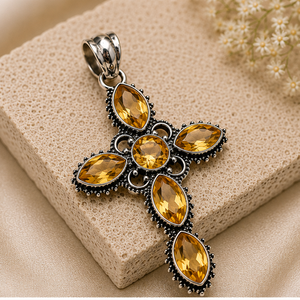 Natural Citrine Cross Pendant, Sterling <b>Silver</b> Cross Necklace, Faceted Citrine Gemstone Jewelry, November Birthstone Pendant, Ye - Product Image 3