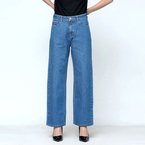 Pantalones Casuales de Mujer, de Color Sólido, Teñidos, de Algodón Orgánico, Ecológicos, Transpirables, de Corte Recto, Lavados, con Abertura Lateral, OEM - Product Image 4