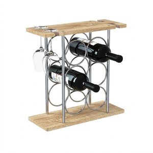Estante para vinos antiguo de metal y madera, independiente, para 6 botellas, organizador para exhibir y almacenar en el hogar, la cocina o el bar. - Product Image 5
