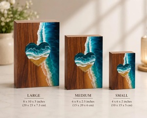 Ocean Wave American Style Wooden Cremation Urn for Human Ashes-Handmade Heart <b>Memorial</b> <b>Box</b> Durable & Eco-Friendly - Product Image 4