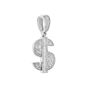 Colgante de Oro Blanco Sólido de 10K con Diamantes Naturales Redondos y Baguette en Forma de Símbolo de Dólar, 1.35 Pulgadas, 0.62 CT, Joyería Hip Hop para Hombre - Product Image 2