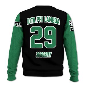 Chaqueta Universitaria Personalizada Iota Phi Lambda, Suéter Tejido Negro Esmeralda Verde Personalizado de la Hermandad Iota Phi Lambda - Product Image 6