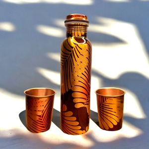 Ensemble de gobelets en cuivre de qualité supérieure avec motifs floraux imprimés, gobelets en cuivre faits à la main pour la maison, la cuisine et la salle à manger, gravés - Product Image 1