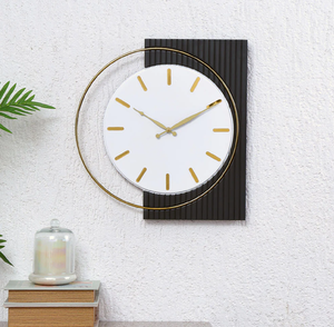 Beautiful nature inspired metal wall <b>clock</b> with golden deer and blue tree leaves, available at wholesale prices. - Product Image 5