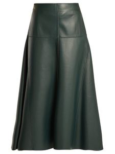 Jupe midi droite en similicuir pour femme avec fente avant, design minimaliste, couleur beige, taille normale, à porter toute l'année - Product Image 4