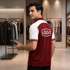 Polo à manches courtes rouge et blanc pour homme, séchage rapide, tricoté, design uni décontracté, logo frontal imprimé par transfert thermique, idéal pour le golf - Product Image 5