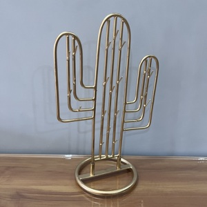 Modern Metal Cactus Jewelry Stand Gold Plated Necklace <b>Holder</b> <b>Earring</b> Organizer Decorative Display Rack - Product Image 4