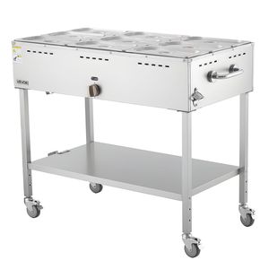 Commercial Propane Steam <b>Table</b> <b>with</b> 9-Pan LP Gas Outdoor Soup Warmer 3\" <b>Wheels</b> Stainless Steel Food Warming & Holding Equipment - Product Image 1