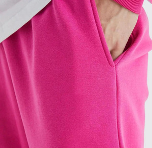 Breathable Unisex <b>Pink</b> Hooded <b>Tracksuit</b> Set Full Length Solid Color Casual Autumn Wear Loose Fit With Side Pockets 100% Cotton - Product Image 6