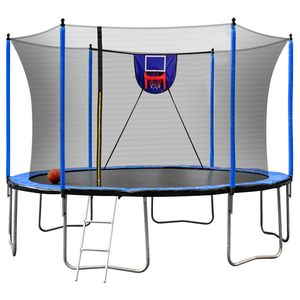 Trampoline bleu de 15 pieds avec panier de basket, gonfleur et échelle, 6 pièces, filet de sécurité supplémentaire, manchons de poteaux - Product Image 4