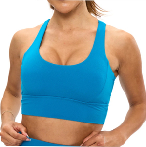 Women's Blue <b>Racerback</b> Yoga <b>Bra</b> Scoop Neck Medium Support Breathable Quick Dry Solid Color Fitness Sport <b>Bra</b> For Adults - Product Image 5
