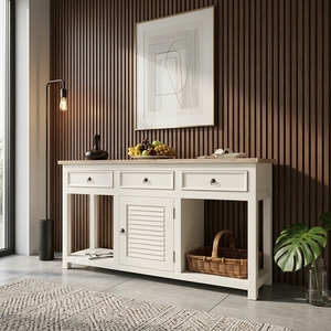 Muebles de Madera Maciza para Sala de Estar, Aparador Flotante de Pared con Puerta de Ratán, Consola Multimedia Colgante con Esquinas Redondeadas - Product Image 4