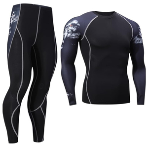 Conjunto de compresión elástico en cuatro direcciones para hombre, conjunto de compresión de rango total para atletas que entrenan todos los días. - Product Image 1