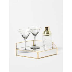 Plateau décoratif hexagonal de luxe en verre côtelé doré, organisateur de cosmétiques et bijoux, plateau à parfum, centre de table de mariage, décoration de bar - Product Image 1