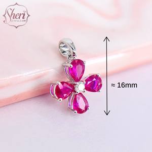 Pendentif Sheri Jewels pour femme en or blanc massif 18 carats, forme poire, style simple, avec rubis naturel et diamants, quatre feuilles - Product Image 2