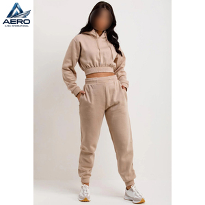 Best Product In Beige Color Ladies Gym <b>Crop</b> Tracksuits <b>Top</b> Selling Best Quality Product 2 Pcs Women Active Wear Set - Product Image 2