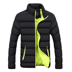 Chaqueta Acolchada Cortavientos para Hombre, Cuello Alto, Color Verde Lima, Diseño con Bloques de Color, Cierre de Cremallera, Abrigo Cálido - Product Image 2