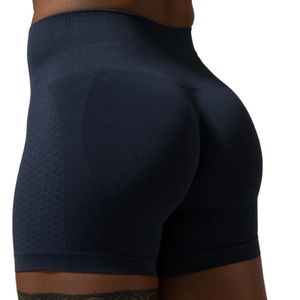 Shorts de sport sans couture taille haute bleu foncé pour femme – Compression extensible pour entraînement, fitness, yoga et confort quotidien - Product Image 4