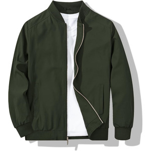 Blouson bomber vert olive pour homme, fermeture éclair, col montant, coupe décontractée, vêtement d'automne - Product Image 1
