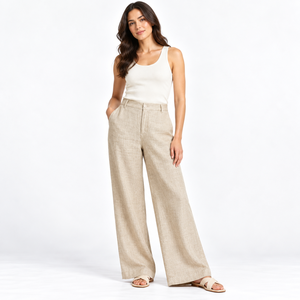 Premium 100% <b>Linen</b> Summer Women's Casual Mid-Waist Pants Trousers Breathable Flat Front Sleepwear for Night Sustainable Soft - Product Image 1