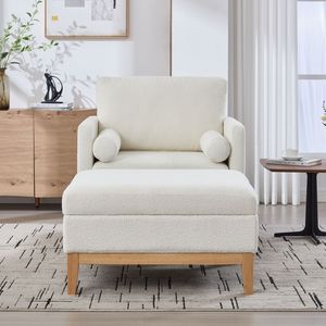 Fauteuil d'appoint en forme de L réversible de 35,4 pouces de large avec repose-pieds, pieds en bois naturel, base en bois rembourrée de qualité supérieure pour salon - Product Image 2