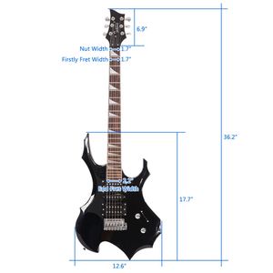 Chitarra Elettrica Flame con Pickup HSH, Corpo in Frassino Nero, Fondo/Fasce in Mogano, 6 Corde, Set Completo con Tracolla, Plettri, Cavo, Chiave per Chitarra - Product Image 2