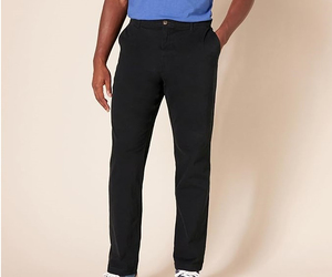 Pantalon chino en coton noir, poids moyen, décontracté, avec fermeture boutonnée et poches latérales, pour l'automne - Product Image 1