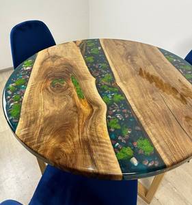 Modern River Moss Wooden <b>Dining</b> <b>Table</b> <b>Round</b> Solid Wood Epoxy Resin Art <b>Table</b> Natural <b>Walnut</b> Style for Home & Restaurant - Product Image 5