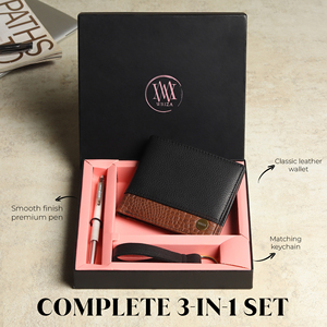 WRIZA Cartera de Cuero Genuino de Moda Duradera con Cierre Abierto, Set de Regalo para Hombre, Bolígrafo, Llavero, Tarjetero Bifold, Bolsillo para Efectivo - Product Image 3