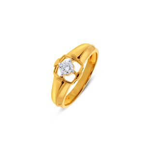 Anillo de Diamantes Solitario Radiant Bloom, Anillo de Diamantes Redondos Golden Blossom, Anillo de Compromiso Aurora Bloom en Oro, Eternal Zest para Hombre - Product Image 1