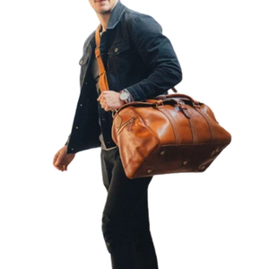 Sac de voyage unisexe en cuir véritable marron de luxe, style vintage, taille cabine moderne, fermeture éclair, qualité supérieure - Product Image 1