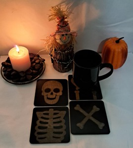 Ensemble de sous-verres à thème squelette pour Halloween, décoration de table effrayante et idéal pour les bars, cafés et les fêtes à thème - Product Image 5