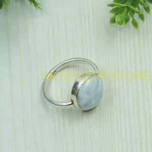 Natural Larimar Gemstone <b>Ring</b> Handmade 925 Sterling Silver Round Cabochon <b>Statement</b> Jewelry Gift for Women Her Unisex Sister Him - Product Image 5