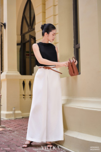 Pantalones de Mujer Modernos y Elegantes, Blancos, de Cintura Alta, Pierna Ancha y Larga, Casuales, de Oficina, KRISTINA - Product Image 2