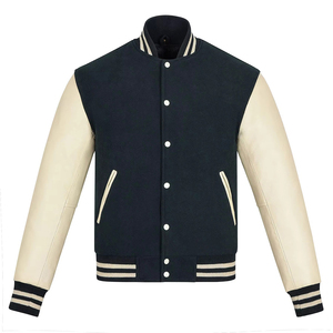 Veste pour homme noire et crème, style varsity classique, veste de baseball avec manches contrastées, vêtement d'extérieur décontracté, chaud et confortable - Product Image 1