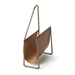 Metal Magazine Rack Leather Magazine Holder Freestanding <b>Desktop</b> Display <b>Stand</b> for Living Room Office - Product Image 4