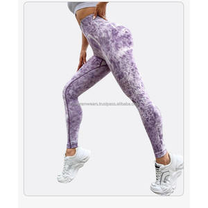 Leggings de yoga taille haute sans coutures pour femmes, en mélange de coton respirant, effet tie-dye, gainant le ventre, extensibles, pour le fitness - Product Image 5