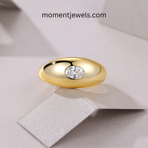แหวนมอสซาไนต์รูปไข่ชุบทอง 18K เงินแท้ 925 ดีไซน์เรียบหรูสำหรับผู้หญิง - Product Image 5