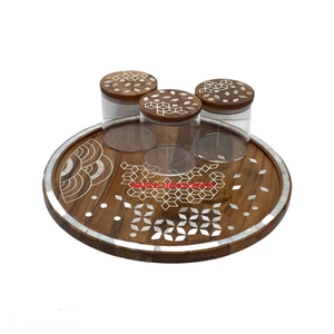 Juego de bandejas de servir de madera con incrustaciones de nácar |   Caja de Almacenamiento de Alimentos Hecha a Mano |   Servicios de Catering para Hoteles y Restaurantes |   Set de Regalo de Decoración para el Hogar para el Ramadán y el Eid - Product Image 2