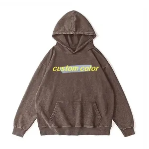 Ensemble de survêtements pour hommes en coton épais, comprenant un sweat à capuche personnalisé délavé à l'acide avec fermeture éclair intégrale et impression en relief, et un pantalon de survêtement délavé à l'acide - Product Image 4