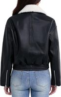 Blouson bomber en cuir PU noir pour femme, col en fausse fourrure, fermeture éclair, manches longues, couleur unie, coton respirant, hiver