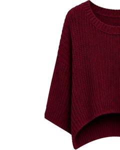 Pull court tricoté ample bordeaux pour femme, à manches courtes, léger et respirant, idéal pour l'été, style décontracté et tendance - Product Image 2